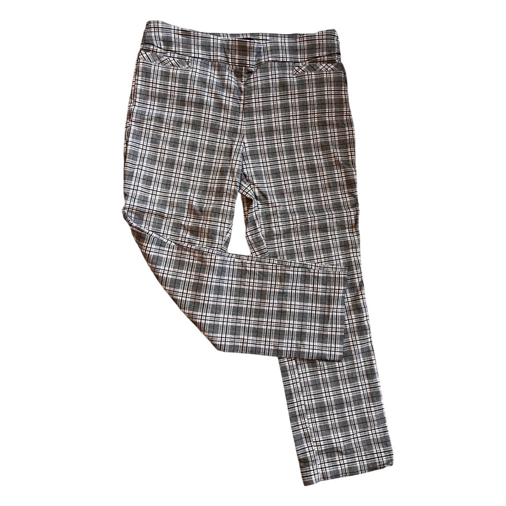 Kim Rogers Womens Plaid‎ Pull On Dress Pants Black White Gray Straight Leg 14S